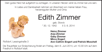 Traueranzeige von Edith Zimmer von Echo-Zeitungen (Gesamtausgabe)