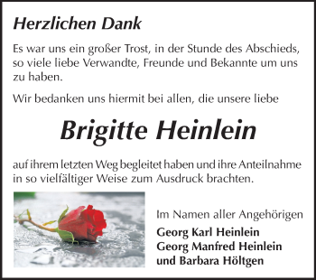 Traueranzeige von Brigitte Heinlein von Echo-Zeitungen (Gesamtausgabe)