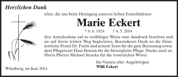 Traueranzeige von Marie Eckert von Odenwälder Echo