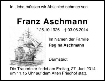 Traueranzeige von Franz Aschmann von Echo-Zeitungen (Gesamtausgabe)