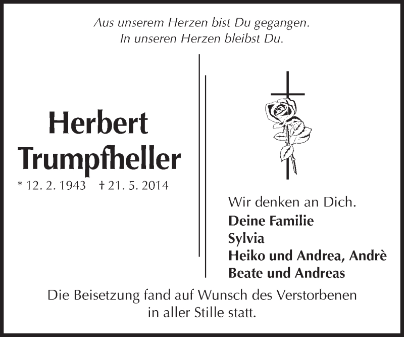  Traueranzeige für Herbert Trumpfheller vom 10.06.2014 aus Odenwälder Echo