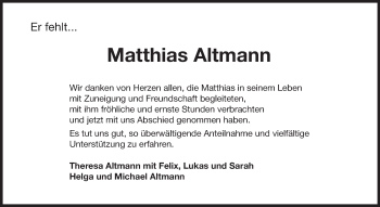 Traueranzeige von Matthias Altmann von Echo-Zeitungen (Gesamtausgabe)