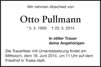 Traueranzeige von Otto Pullmann von Echo-Zeitungen (Gesamtausgabe)