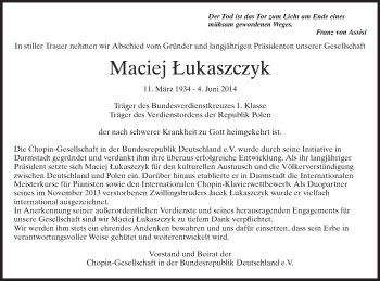 Traueranzeige von Maciej Lukaszczyk von Echo-Zeitungen (Gesamtausgabe)