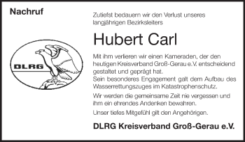 Traueranzeige von Hubert Carl von Rüsselsheimer Echo, Groß-Gerauer-Echo, Ried Echo