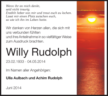 Traueranzeige von Willy Rudolph von Odenwälder Echo