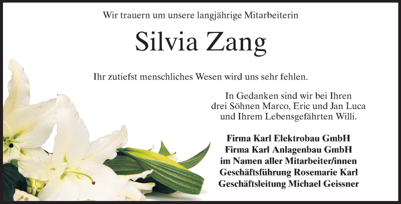  Traueranzeige für Silvia Zang vom 12.06.2014 aus Odenwälder Echo