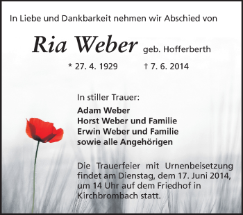 Traueranzeige von Riar Webe von Odenwälder Echo