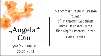 Traueranzeige von Angela Cau von Rüsselsheimer Echo, Groß-Gerauer-Echo, Ried Echo