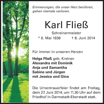 Traueranzeige von Karl Fließ von Echo-Zeitungen (Gesamtausgabe)