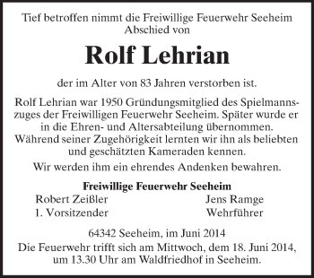Traueranzeige von Rolf Lehrian von Echo-Zeitungen (Gesamtausgabe)