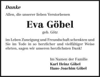 Traueranzeige von Eva Göbel von Echo-Zeitungen (Gesamtausgabe)