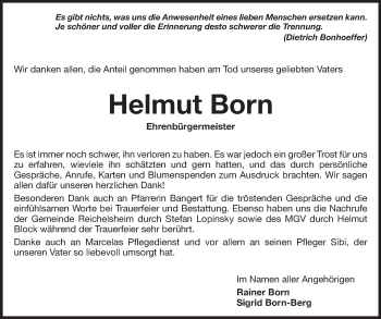 Traueranzeige von Helmut Born von Odenwälder Echo