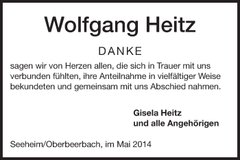 Traueranzeige von Wolfgang Heitz von Echo-Zeitungen (Gesamtausgabe)