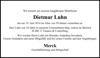 Traueranzeige von Dietmar Luhn von Echo-Zeitungen (Gesamtausgabe)