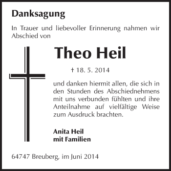 Traueranzeige von Theo Heil von Odenwälder Echo
