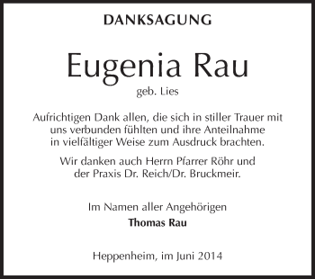 Traueranzeige von Eugenia Rau von Starkenburger Echo