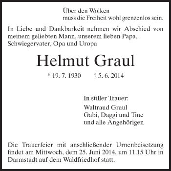 Traueranzeige von Helmut Graul von Echo-Zeitungen (Gesamtausgabe)