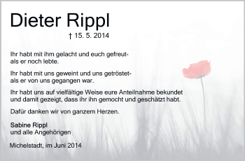 Traueranzeige von Dieter Rippl von Odenwälder Echo