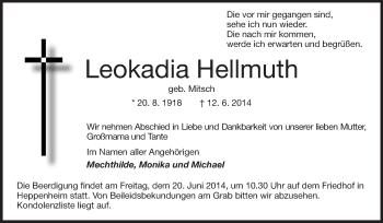 Traueranzeige von Leokadia Hellmuth von Starkenburger Echo
