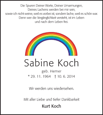 Traueranzeige von Sabine Koch von Echo-Zeitungen (Gesamtausgabe)