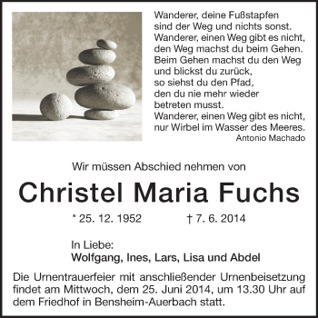 Traueranzeige von Christel Maria Fuchs von Echo-Zeitungen (Gesamtausgabe)