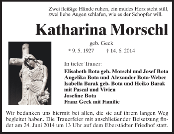 Traueranzeige von Katharina Morschl von Echo-Zeitungen (Gesamtausgabe)