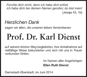 Traueranzeige von Karl Dienst von Echo-Zeitungen (Gesamtausgabe)