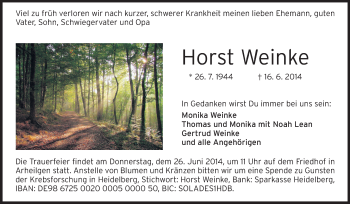 Traueranzeige von Horst Weinke von Echo-Zeitungen (Gesamtausgabe)
