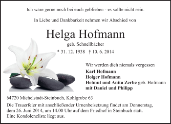 Traueranzeige von Helga Hofmann von Odenwälder Echo
