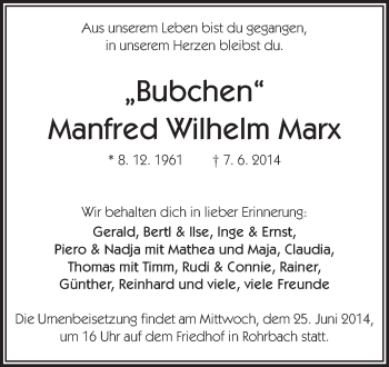 Traueranzeige von Manfred Wilhelm Marx von Echo-Zeitungen (Gesamtausgabe)