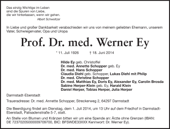 Traueranzeige von Werner Ey von Echo-Zeitungen (Gesamtausgabe)