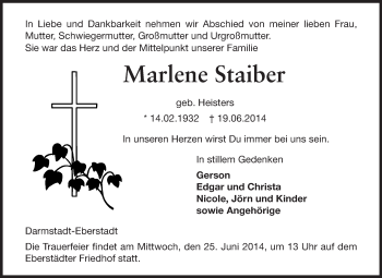 Traueranzeige von Marlene Staiber von Echo-Zeitungen (Gesamtausgabe)