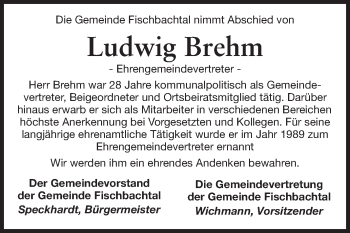Traueranzeige von Ludwig Brehm von Echo-Zeitungen (Gesamtausgabe)