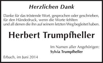 Traueranzeige von Herbert Trumpfheller von Odenwälder Echo
