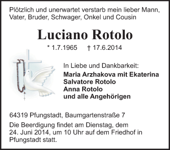 Traueranzeige von Luciano Rotolo von Echo-Zeitungen (Gesamtausgabe)