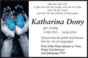 Traueranzeige von Katharina Dony von Odenwälder Echo
