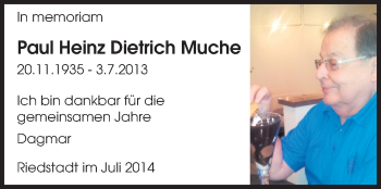 Traueranzeige von Paul Heinz Dietrich Muche von Rüsselsheimer Echo, Groß-Gerauer-Echo, Ried Echo