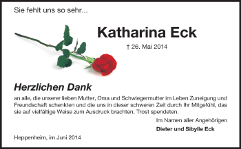 Traueranzeige von Katharina Eck von Starkenburger Echo