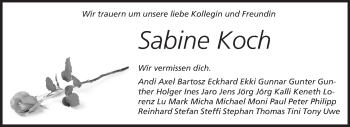 Traueranzeige von Sabine Koch von Echo-Zeitungen (Gesamtausgabe)