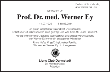 Traueranzeige von Werner Ey von Echo-Zeitungen (Gesamtausgabe)