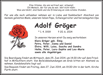 Traueranzeige von Adolf Gröger von Starkenburger Echo