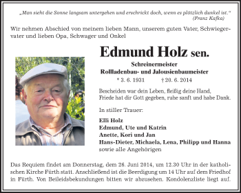Traueranzeige von Edmund Holz von Starkenburger Echo