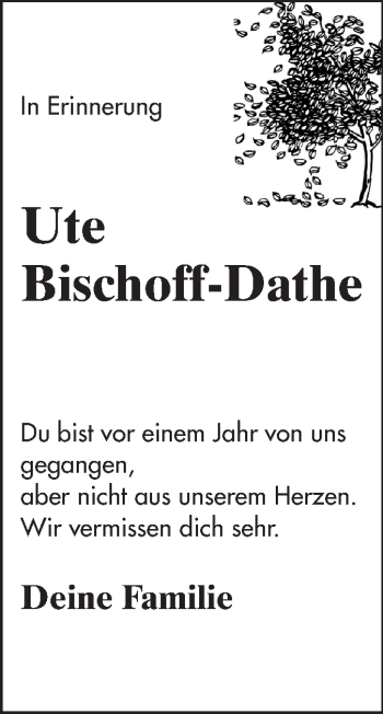 Traueranzeige von Ute Bischoff-Dathe von Odenwälder Echo