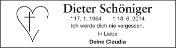 Traueranzeige von Dieter Schöniger von Echo-Zeitungen (Gesamtausgabe)