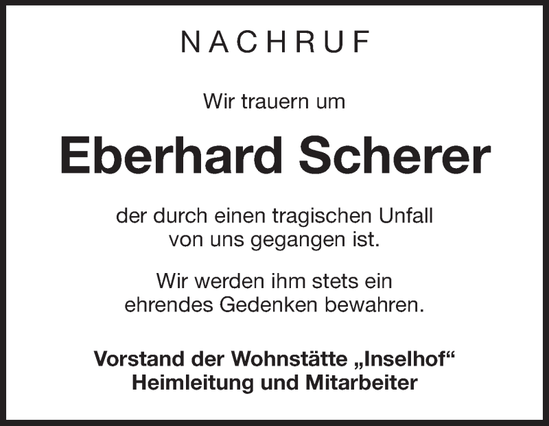  Traueranzeige für Eberhard Scherer vom 25.06.2014 aus Rüsselsheimer Echo, Groß-Gerauer-Echo, Ried Echo