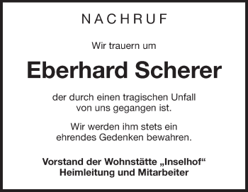Traueranzeige von Eberhard Scherer von Rüsselsheimer Echo, Groß-Gerauer-Echo, Ried Echo