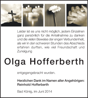 Traueranzeige von Olga Hofferberth von Odenwälder Echo
