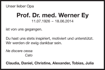 Traueranzeige von Werner Ey von Echo-Zeitungen (Gesamtausgabe)