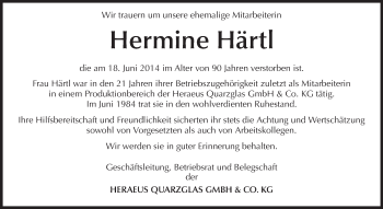 Traueranzeige von Hermine Härtl von Echo-Zeitungen (Gesamtausgabe)